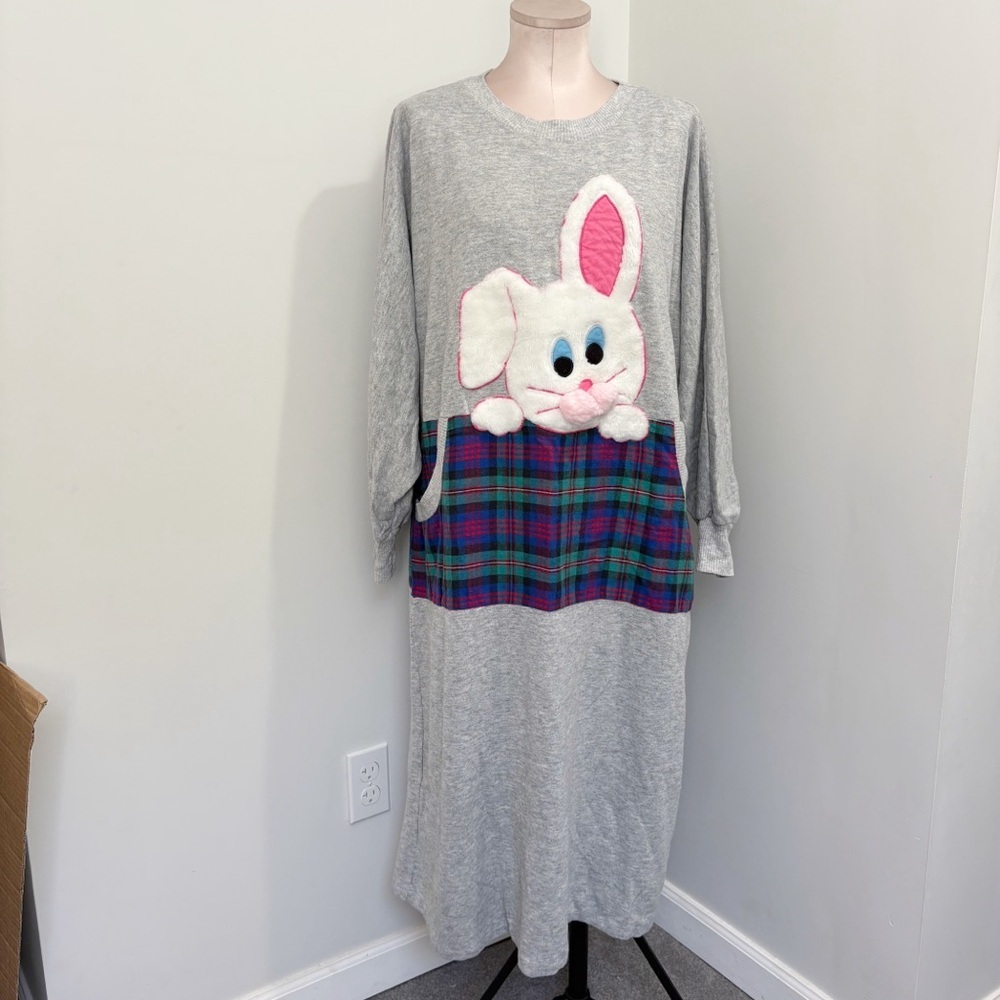 Gray Bunny Nightgown with Plaid Accent